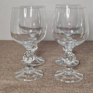 Vintage Claudia Imports Associates Knob Stem Crystal Wine Goblets Blown Glass